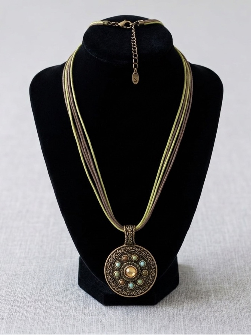 Lia Sophia Bronze-Tone Vintage Pendant Necklace with Green and Gold Accents